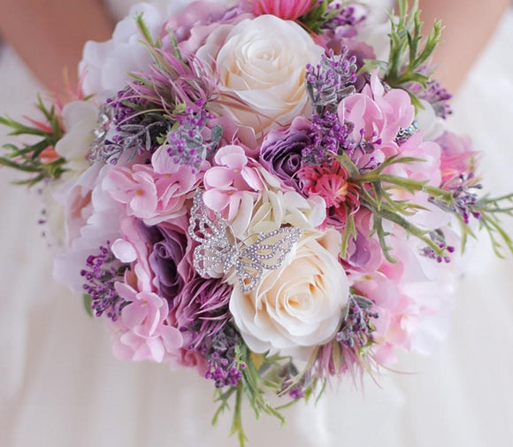 Artificial Rose Peony Flowers Pink Purple Wedding Bouquet