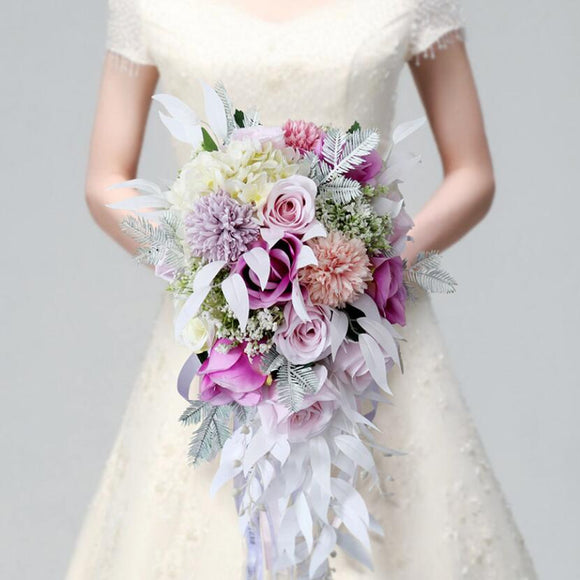 Pink Purple Water Drop Waterfall Elegant Wedding Bouquet