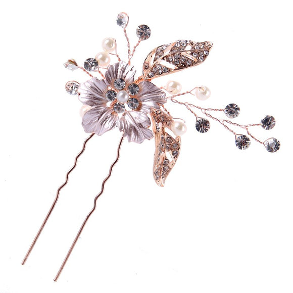 Leaves Pearl Hair Jewelry Flower Hairpins Rose Gold Silver Handmade Hair Clips Wedding Women Bride Hair Accessories