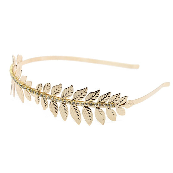 Fashion Crystal Rhinestone Tiara Gold Color Leaves Hairbands Wedding Hair Accessory