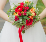 Red Bouquet Wedding Bridal Flowers Artificial Orange Roses Brides Holding Flower