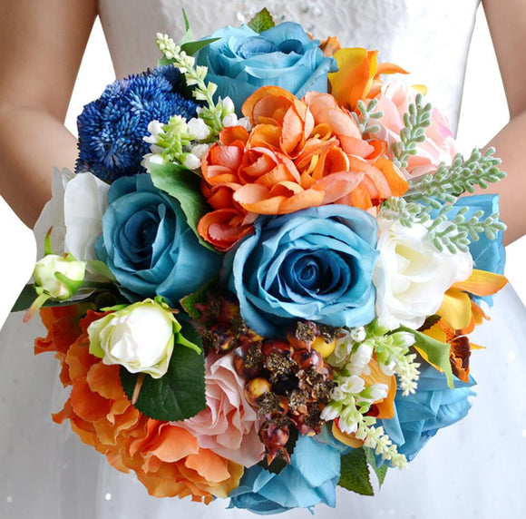 artificial flowers satin roses blue wedding bridal flowers