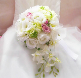 White Roses Silk Round Brooch Flowers Wedding Bouquet