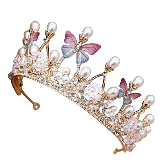 Butterfly Pearls  Crown Diadem Tiaras Headband Women